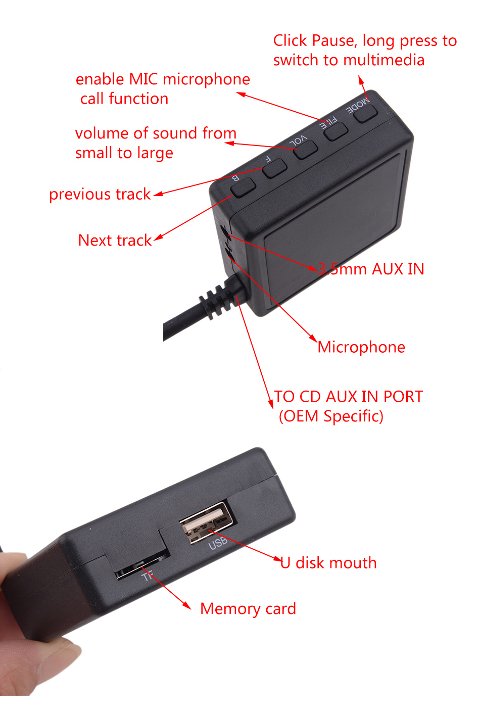 Cavo Microfono Esterno Bluetooth Con Jack 3.5mm Per Autoradio Alpine Clarion YATOUR