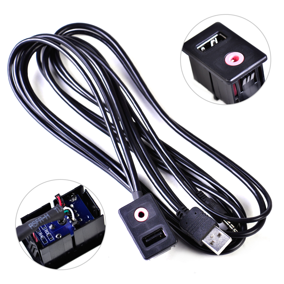 USB 3.5mm AUX Male Mounting Car Dashboard Panel Audio Flush Mount  Adapter Cable