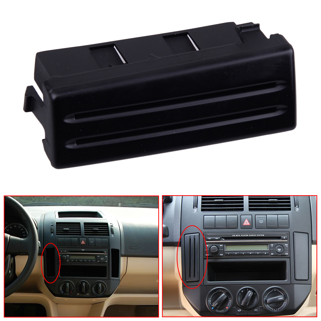Black Card Holder Coin Slot Storage Dashboard Box Fit for VW Polo 2002-2010  9N