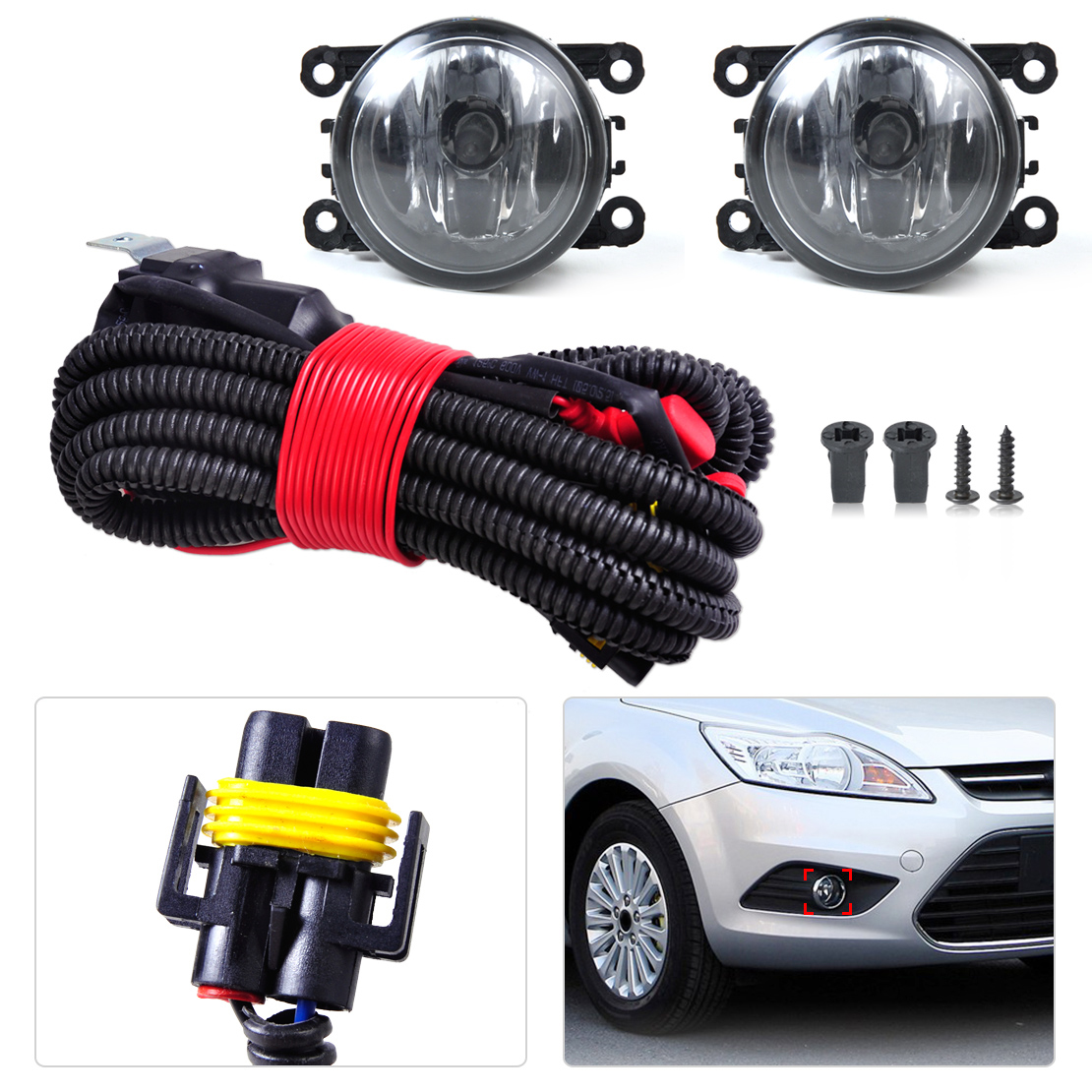 Wiring Harness Sockets Connector + 2 Fog Lights Fit for Ford Focus
