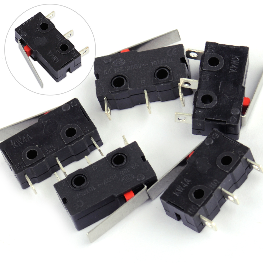 5x Momentary Micro Limit Switch AC DC 125V 5A KW4-3Z-3 For Mill CNC Hinge Lever