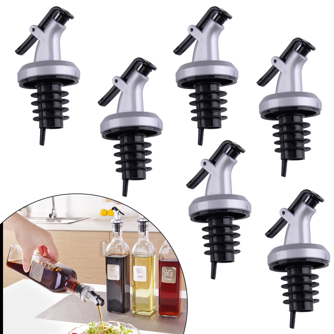 6pcs Oil Sprayer Liquor Dispenser Wine Pourers Flip Top Beer